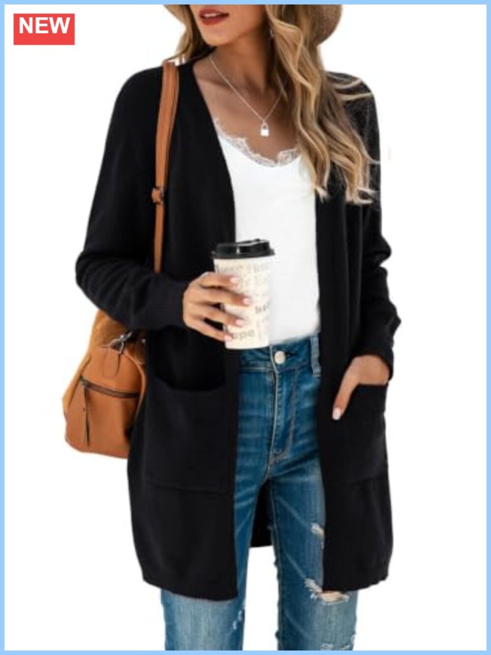 Women's Open Front Cardigan Sweater with Pockets Loose Knit Long Sleeve